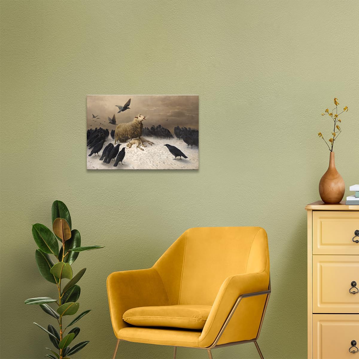 Matniger Vintage Sheep Wall Art Prints Framed Canvas Painting Anguish Famous Artwork Posters Animal Pictures Sheep Wall Decor for Living Room 12x18 inches