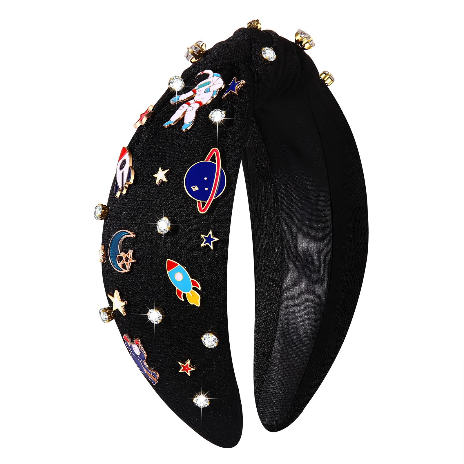 mokkia Diademas de astronauta espacial para mujer, Saturno, planeta, cohete, espacial, diadema anudada con diamantes de imitación, estrella, celestial, explorador espacial, accesorios para el cabello