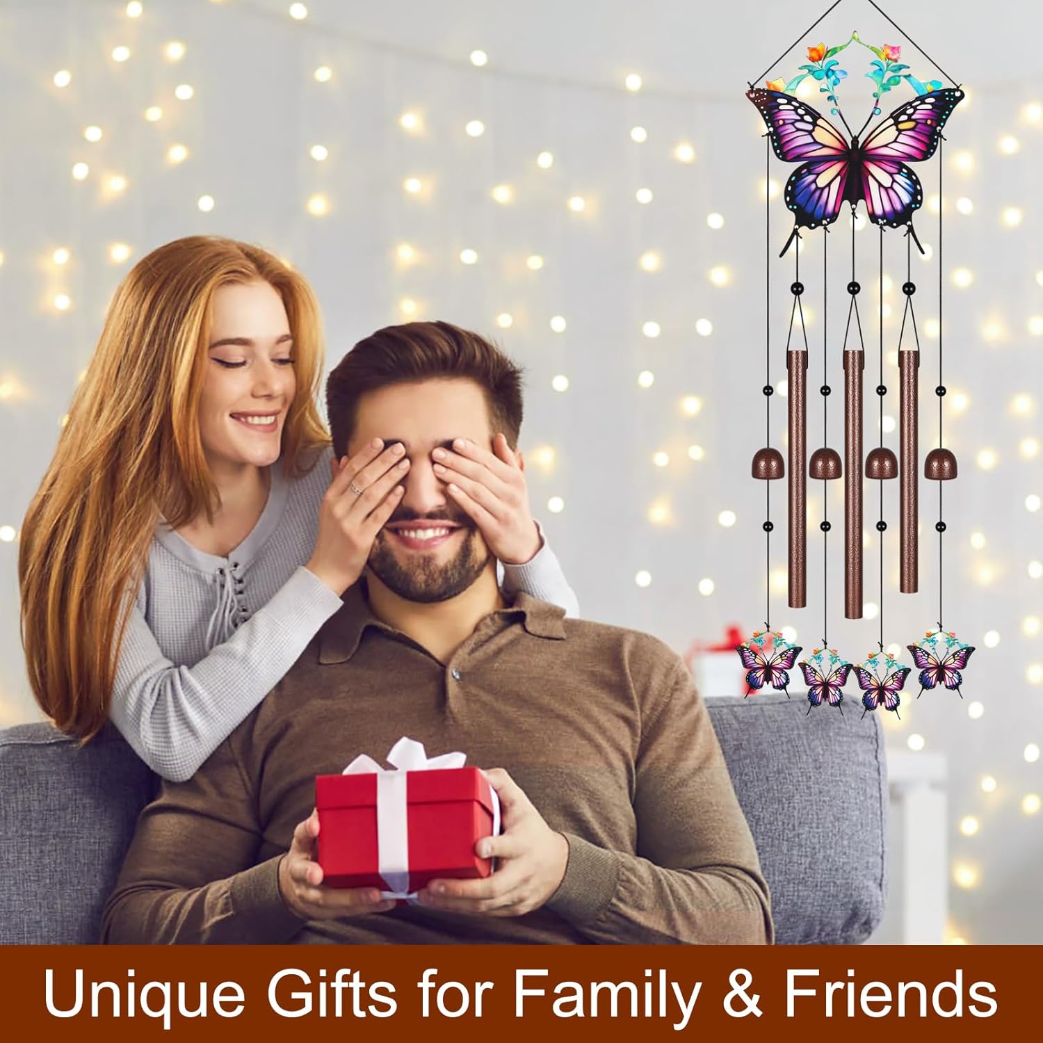 Butterfly Wind Chimes for Outside,Metal Windchimes with S Hook with Playful Design Wind Chime Garden Decor Outdoor Ideal Memorial/Housewarming/Birthday/Festival Gifts Front Yard Decor