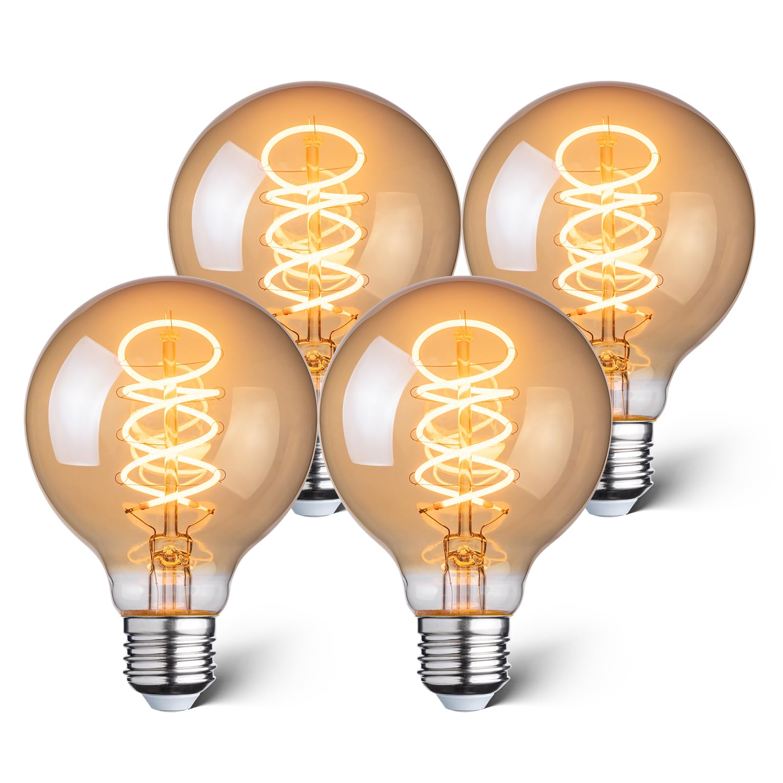 LED Deko Glühbirne E27, 1800K 4W Dunkles Stimmungslicht, Bernstein G80 | 4 Stück, Vintage Edison Birne Dimmbar, Retro Filament Design, Ideal für Cafè, Bar & Dekorative Beleuchtung