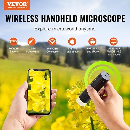 Miniatura 2 de VEVOR Microscopio digital inalámbrico 50X-1000X 1080P HD WiFi portátil mini microscopio de mano con soporte ajustable Microscopio USB Microscopio