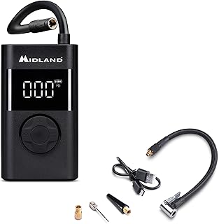 Midland - ENERPUMP | Compressore d'aria portatile 150 PSI/10 Bar, Batteria 4000 mAh+Batteria esterna, Gonfiaggio rapido Moto, Bicicletta, Auto, Palloncini, Materasso
