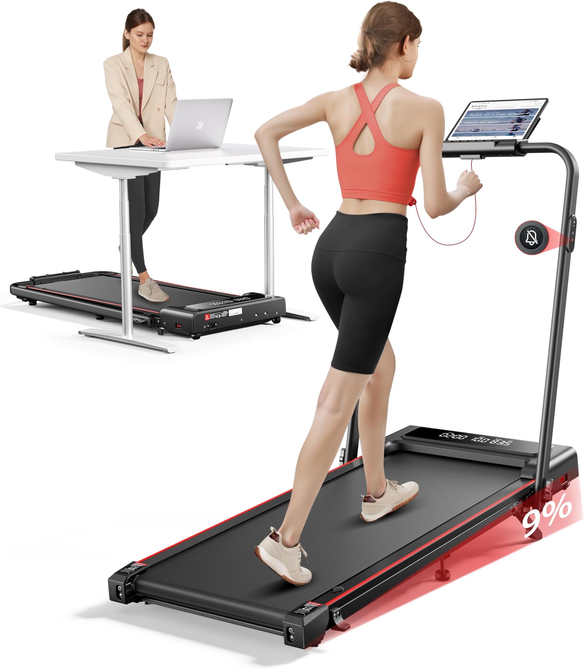 Folding treadmill with 9% Incline, 4 in 1 Treadmills for Home & Office, 12km/h Portable Compact Treadmills, 2.5HP Under Desk Treadmill, Mute Magnetic Remote