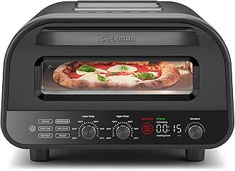 Indoor Pizza Oven - Makes 12 Inch Pizzas in Minutes, Heats up to 800°F - Countertop Electric Pizza Maker with 5 Touchscreen Presets, Pizza Stone and Peel Included - Stainless Black