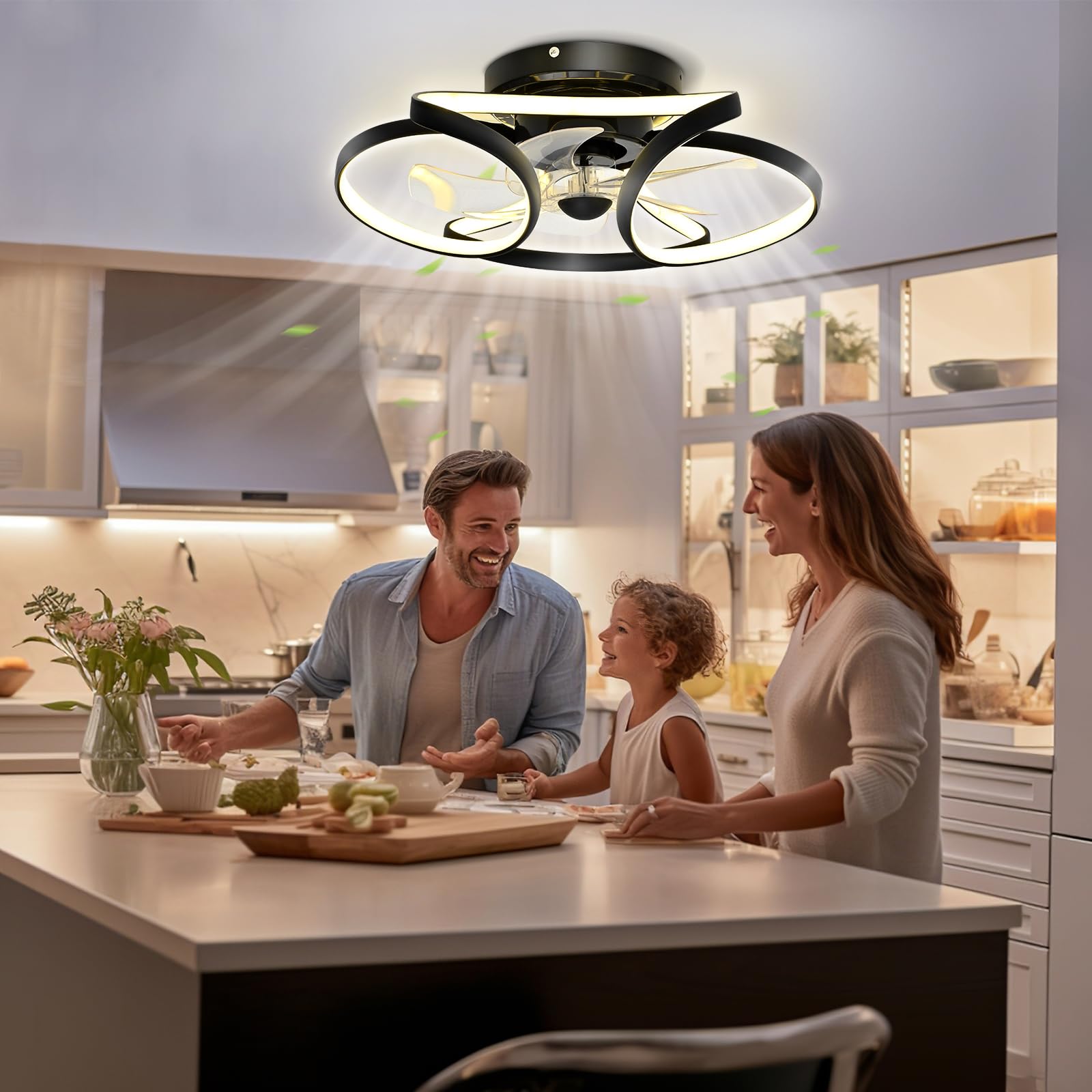 Wentylatory sufitowe z oświetleniem pilotem, niemy DC 30W LED wentylatorów, 6 prędkości wiatru, timer, inteligentne oświetlenie wentylatora w salonie, sypialnia, pokój dla dzieci, restauracja-50 cm