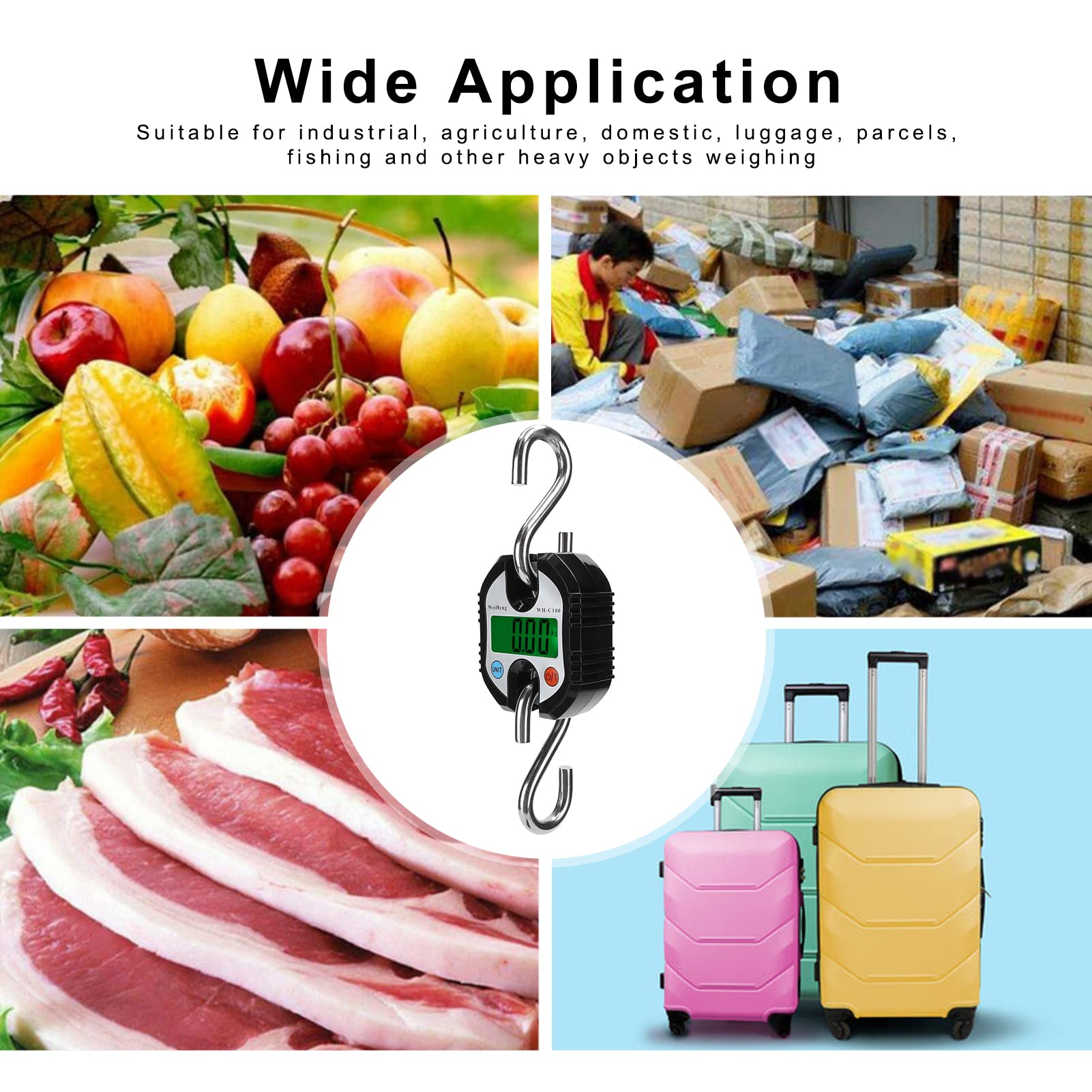 150 kg Gepäckkranwaage, digitale elektronische LCD-Waage mit Haken zum Aufhängen von Gewichten für Schweine, Schafe, Gepäckkoffer, Obst