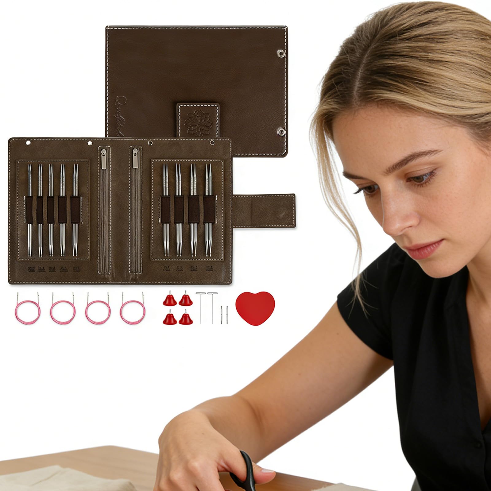 Juego de agujas redondas hexagonales desmontables de acero inoxidable para manualidades, costura y proyectos de punto, aguja de anillo multiusos