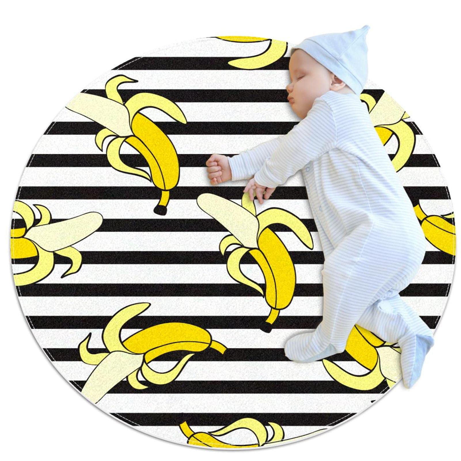 Tapis de salle de bain banane rond 1m déco chambre bébé et canapé
