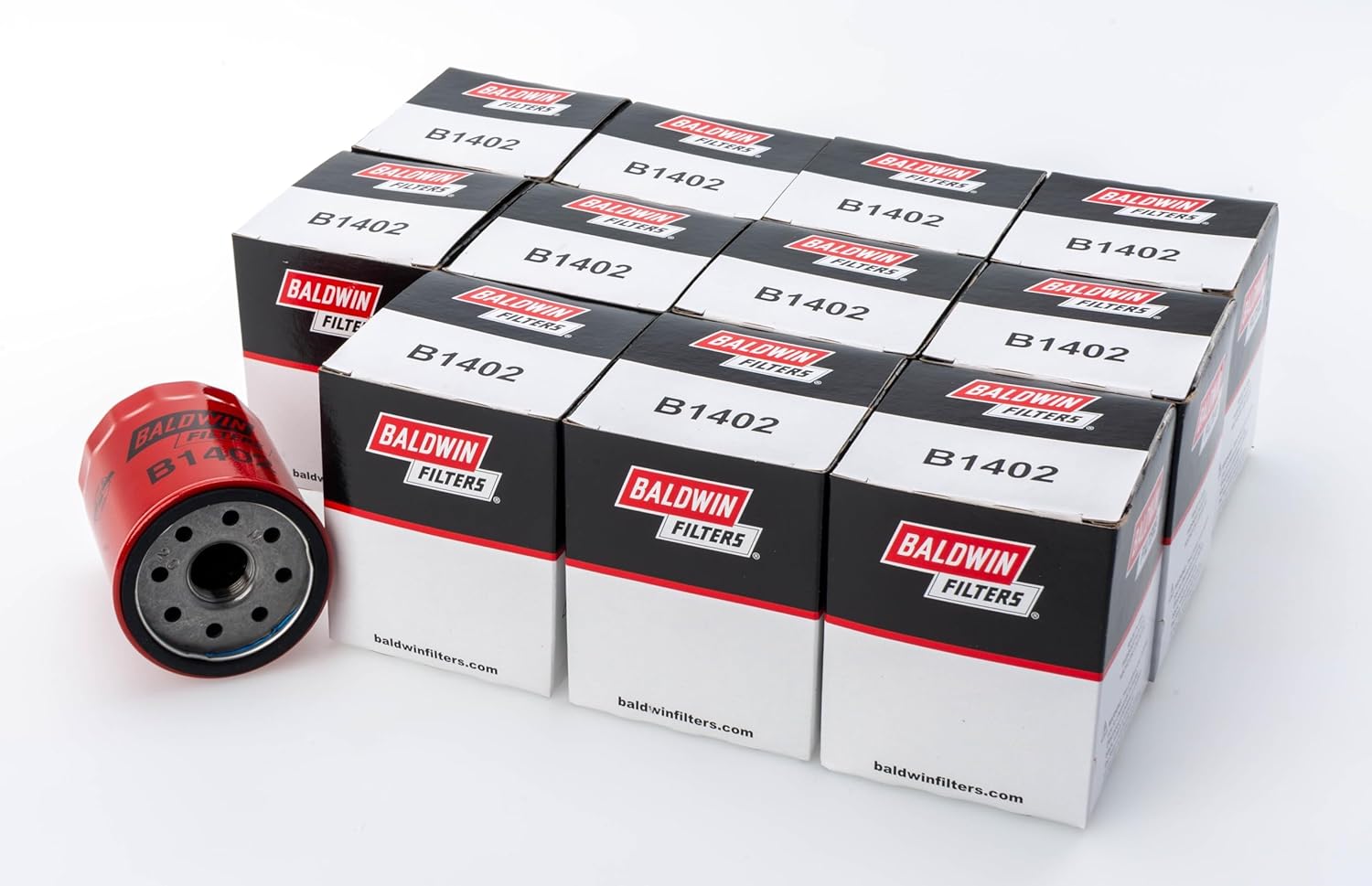 Baldwin B1402 Full‑Flow Spin‑On Oil Filter, 23 Nominal/45 Absolute Micron, 2.56″ OD × 3.50″ L, M20 × 1.5 Thread – 12Pack | Replaces Chrysler MD135737, Ford F32Z‑6731‑A, Nissan 15208‑31U00 and TG7317