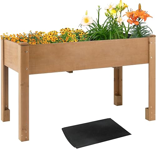 Miniatura 8 de ketive Cama de jardín elevada de 55.5 x 24 x 32 pulgadas, maceta móvil de madera elevada con ruedas con bloqueo, estante de almacenamiento, forro