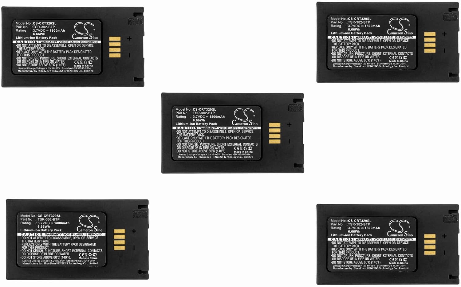 (5 Pack) XSP Battery for Crestron TSR-302, TSR-302 Handheld Touch Screen PN TSR-302-BTP 1800mAh