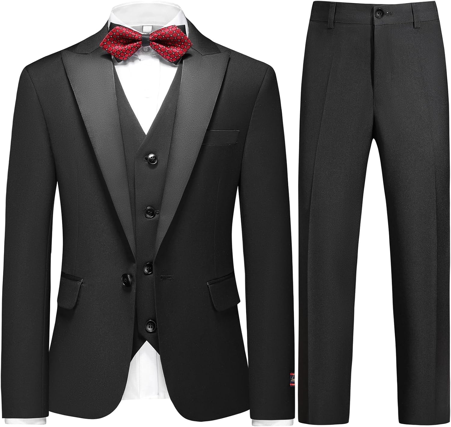 Boys Suits 3 Piece Slim Fit Formal Set One Button Solid Tuxedo Jacket Vest Pant for Kids Prom Wedding 4-16 Years Peak Lapel