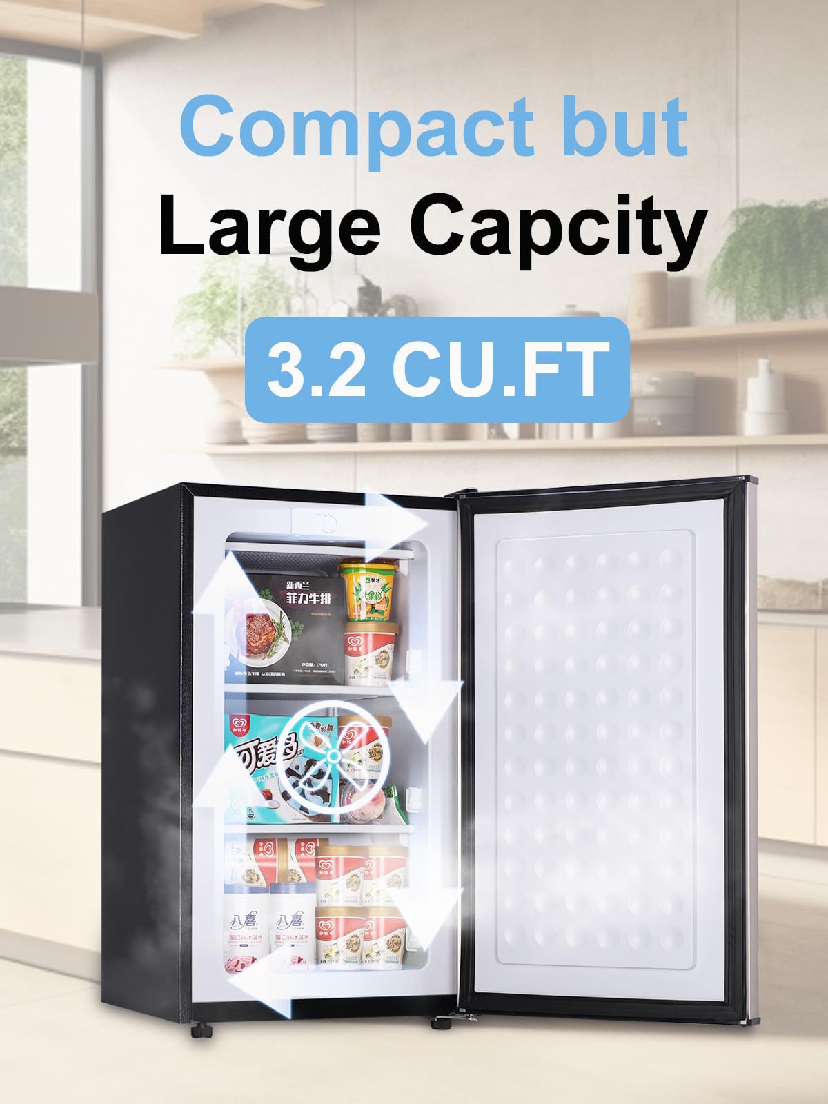 Krib Bling 3.2 Cu.Ft Upright Freezer Compact Mini Freezer With Removable Shelves For Bedroom, Office, Kitchen, Dorm,Silver on Fridge.com - View 4