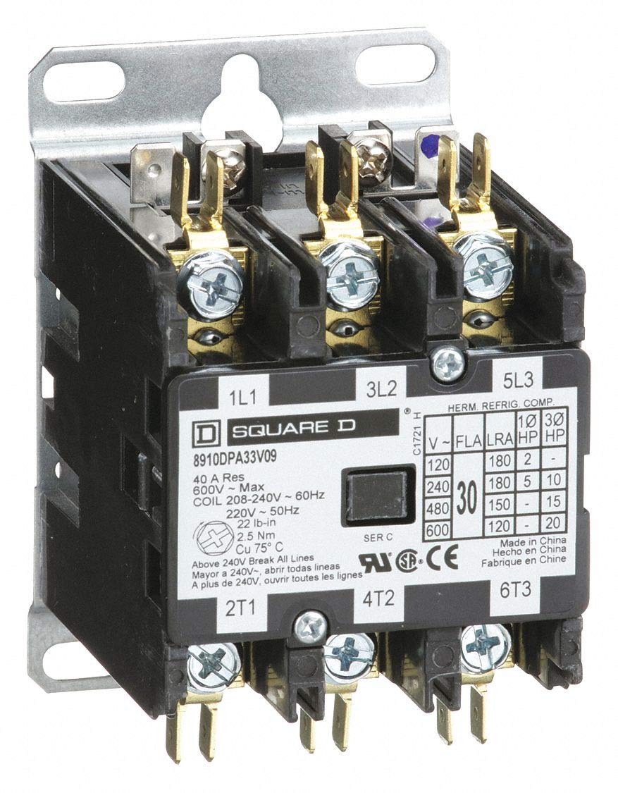 Square D 208/240VAC Definite Purpose Contactor; No. of Poles 3, 30 Full Load Amps-Inductive