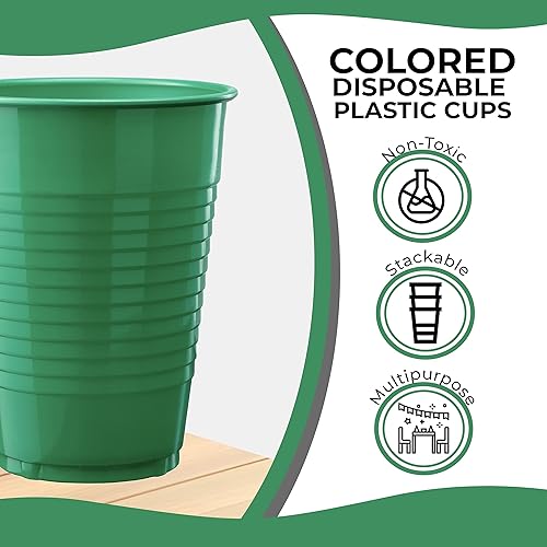 Miniatura 5 de Exquisite Vasos de plástico desechables de color verde esmeralda, paquete de 100 vasos de plástico de 12 onzas, vasos desechables de colores, vasos