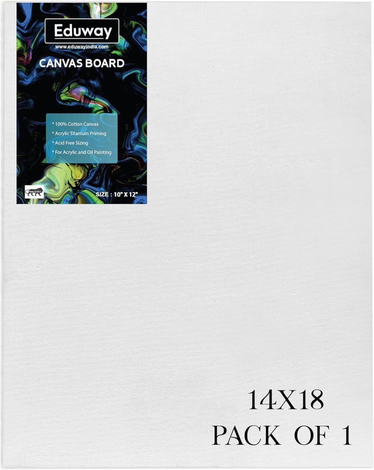 Eduway® Canvas Board for Painting- 14x18 Pof 1 | Premium Quality 7Oz Pre-Primed Cotton Canvas Board for Artists & Beginners | Ideal for Acrylic, Oil, Gouache, Pastels Colors (Pack of 1) (36x46 cms)