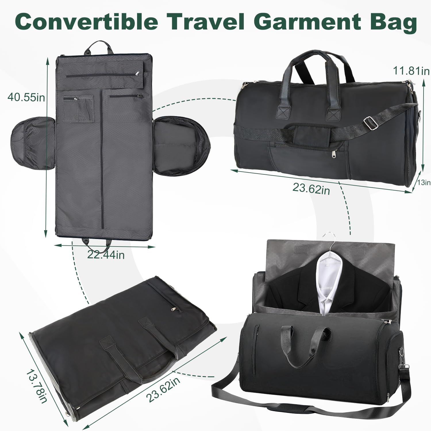 Convertible Garment Bag for Travel,Waterproof Duffel Bag for Men Women,Luggage Bag with Shoe Compartment,3 in 1 Hanging Suitcase Suit Travel Bags image 2 of 7 B0DLW6KM5Y