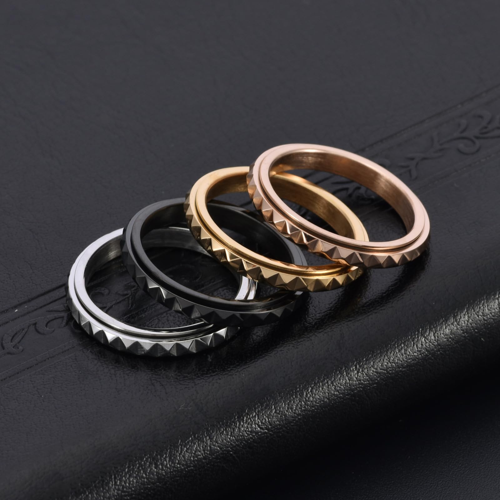 Anillos de ansiedad de acero de titanio de 0.118 pulgadas para mujeres y hombres, anillos multifacéticos para ansiedad, anillos giratorios de rombos para aliviar el estrés, ajuste cómodo para 4