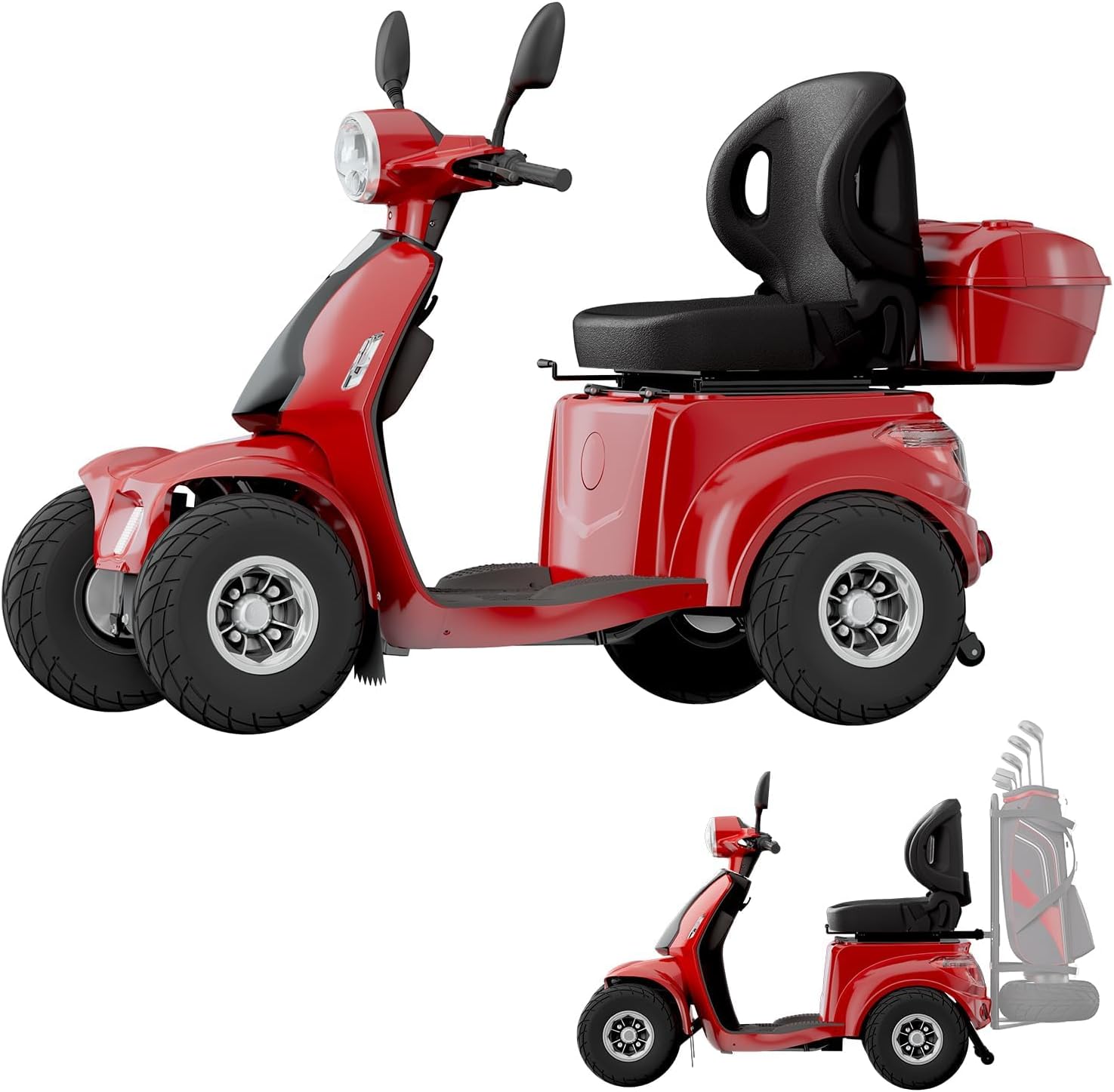 2-in-1 Heavy Duty Electric Golf Cart & Adults Mobility Scooters - 1000W Motor, 4 Fat Tires, Multi-Mode Rear Trunk, 3 Speed Control, Long Range Battery, Remote Keys