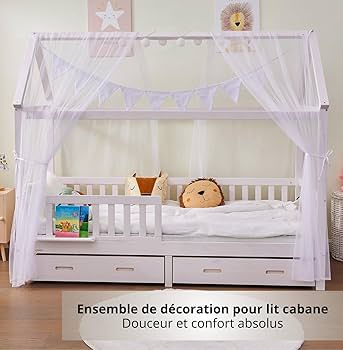 Kit Décoration Lit Maison - Ciel De Lit Mousseline 2Pièces + Guirlande Fanions Chambre Enfant