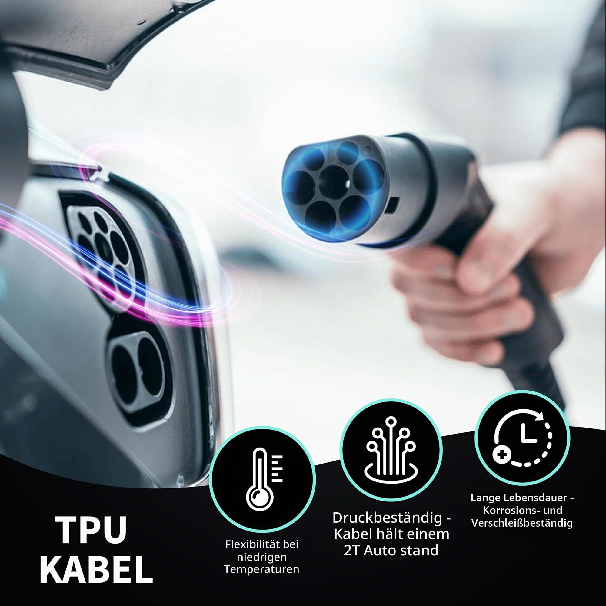Loady Ladekabel Typ 2 11 kW | 3 M | 11 kW | 3 Phasen 16A | 3 Meter Kabel für Auto EV/PHEV - Ladekabel für Elektrofahrzeuge Typ 2 Mennekes 3-Phasig