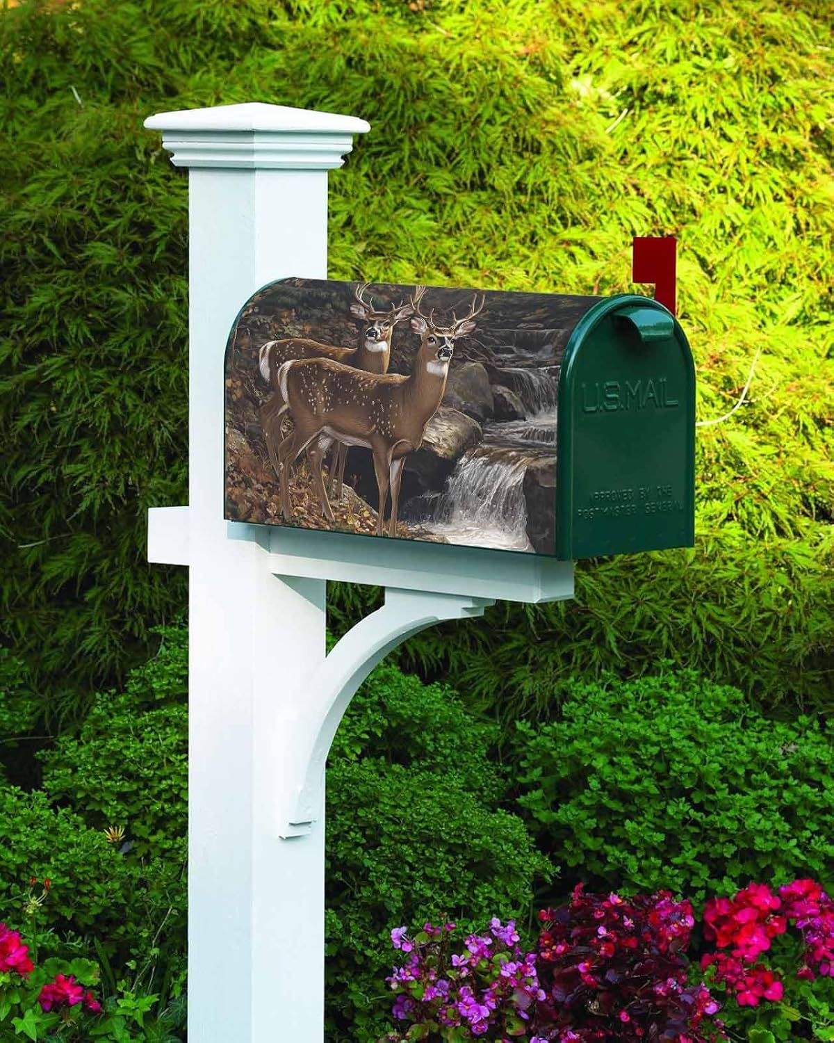 Forest Deer Mailbox Covers Magnetic Standard Size, Farmhouse Vintage River Elk Decorative Post Letter Numbers Box Wrap Decoration Covers Large Accessories for Garden Yard Outdoor Décor
