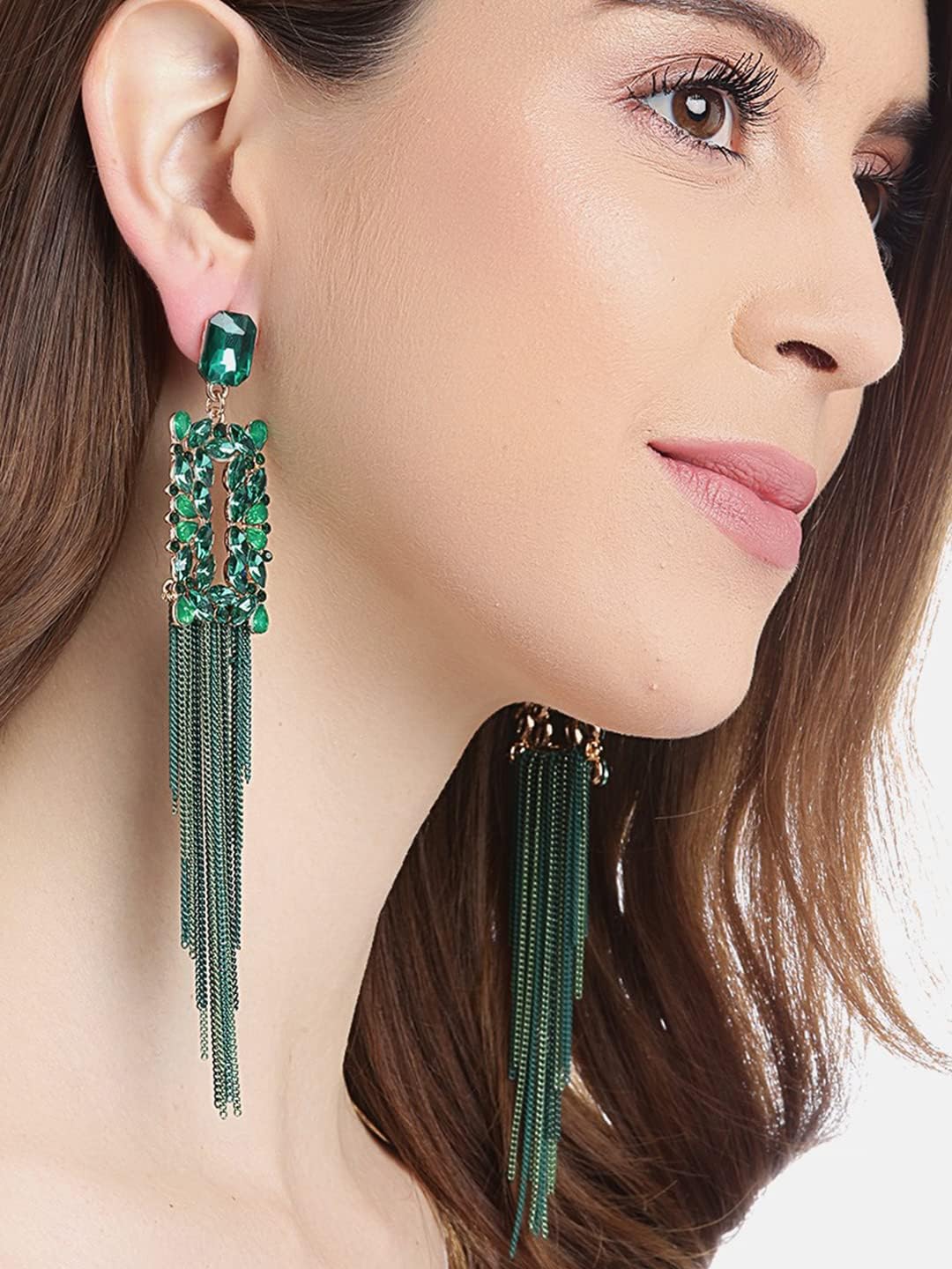 YouBella Jewellery Earings for women Crystal Tassel Handmade Earrings for Girls and Women, One Size, Crystal, No Gemstone