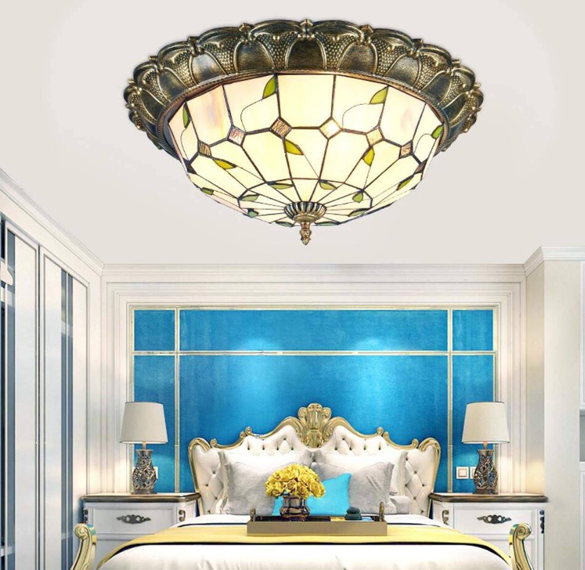 GDLight Vintage Tiffany-Art-LED-Deckenleuchten Pastoral Flush Mount Deckenlampe Minimalism Stained Glass Ceiling-Beleuchtungskörper für Schlafzimmer Wohnzimmer Cafe,Warmlight,52cm