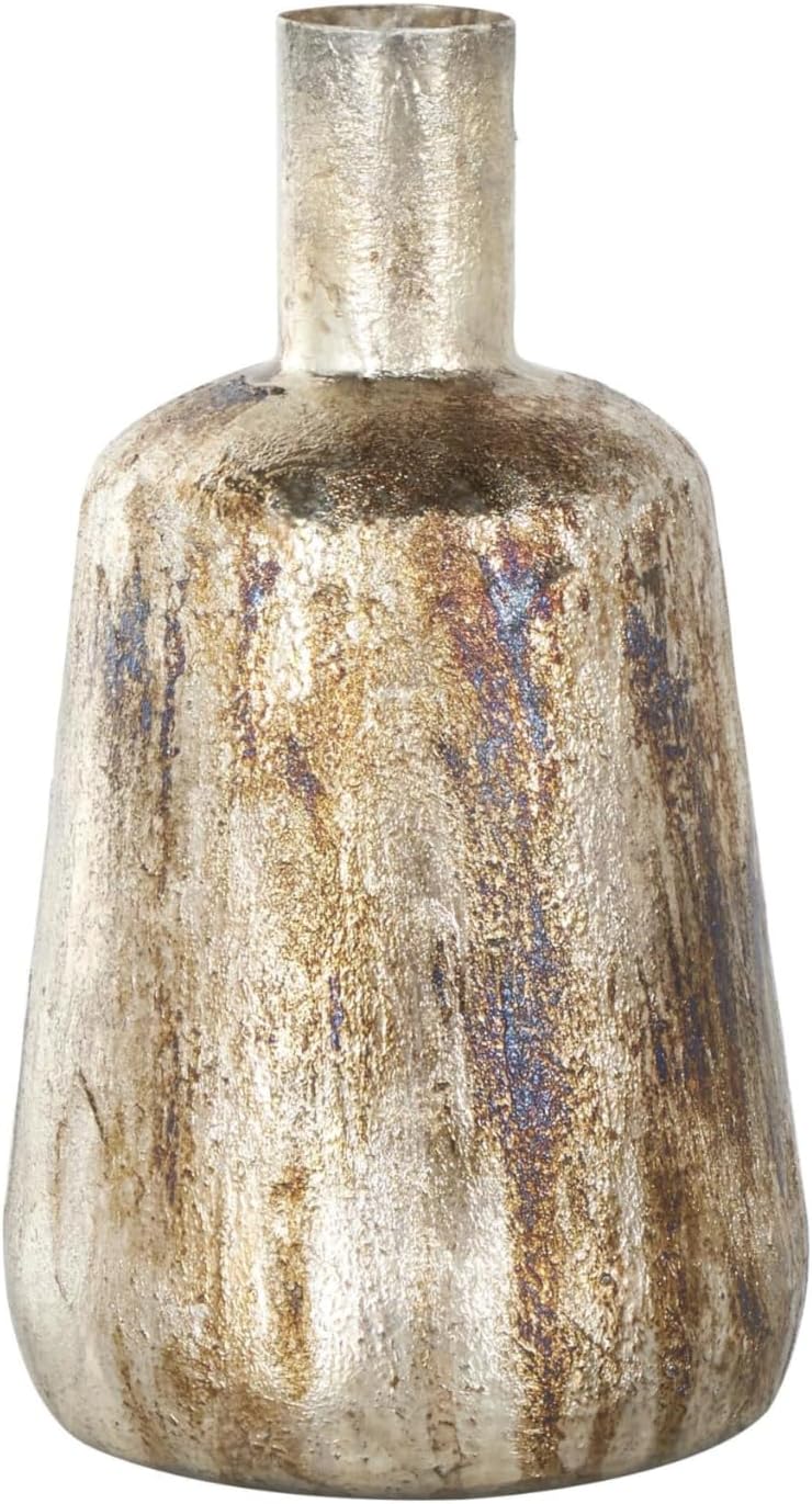 Deco 79 Metal Decorative Vase Foiled Centerpiece Vase with Bronze and Blue Accents, Flower Vase for Home Decoration 7" x 7" x 12", Bronze