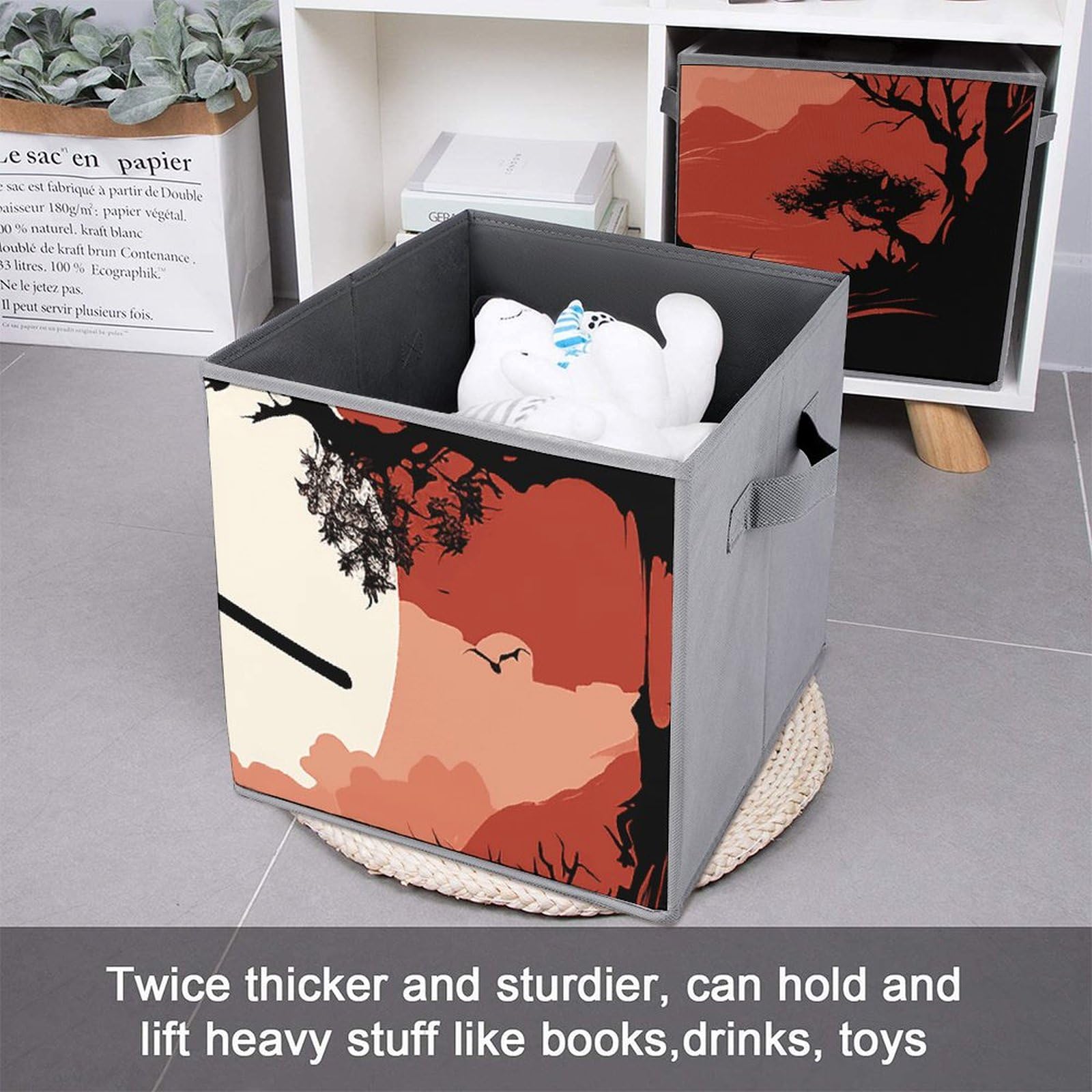 6er-Pack Aufbewahrungsboxen, 27,9 cm, Samurai-bedruckte Würfel-Aufbewahrungsbox, faltbarer Stoff-Aufbewahrungskorb mit Griffen für die Organisation zu Hause, geeignet für Kleiderschrank