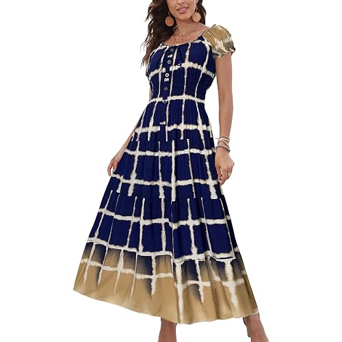 OSTOO Women's 2026 Summer Short Sleeves Boho Floral Print Tiered Casual Flowy Long Maxi Dress