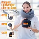 Travel Pillow, Neck Pillow Travel for Airplane, Car - 100% Cotton Fabric & Memory Foam Plane Pillow, Lightweight & Easy-to-Carry on Flight, Full Travel Set (Eye Mask, Earplugs) - Light Grey