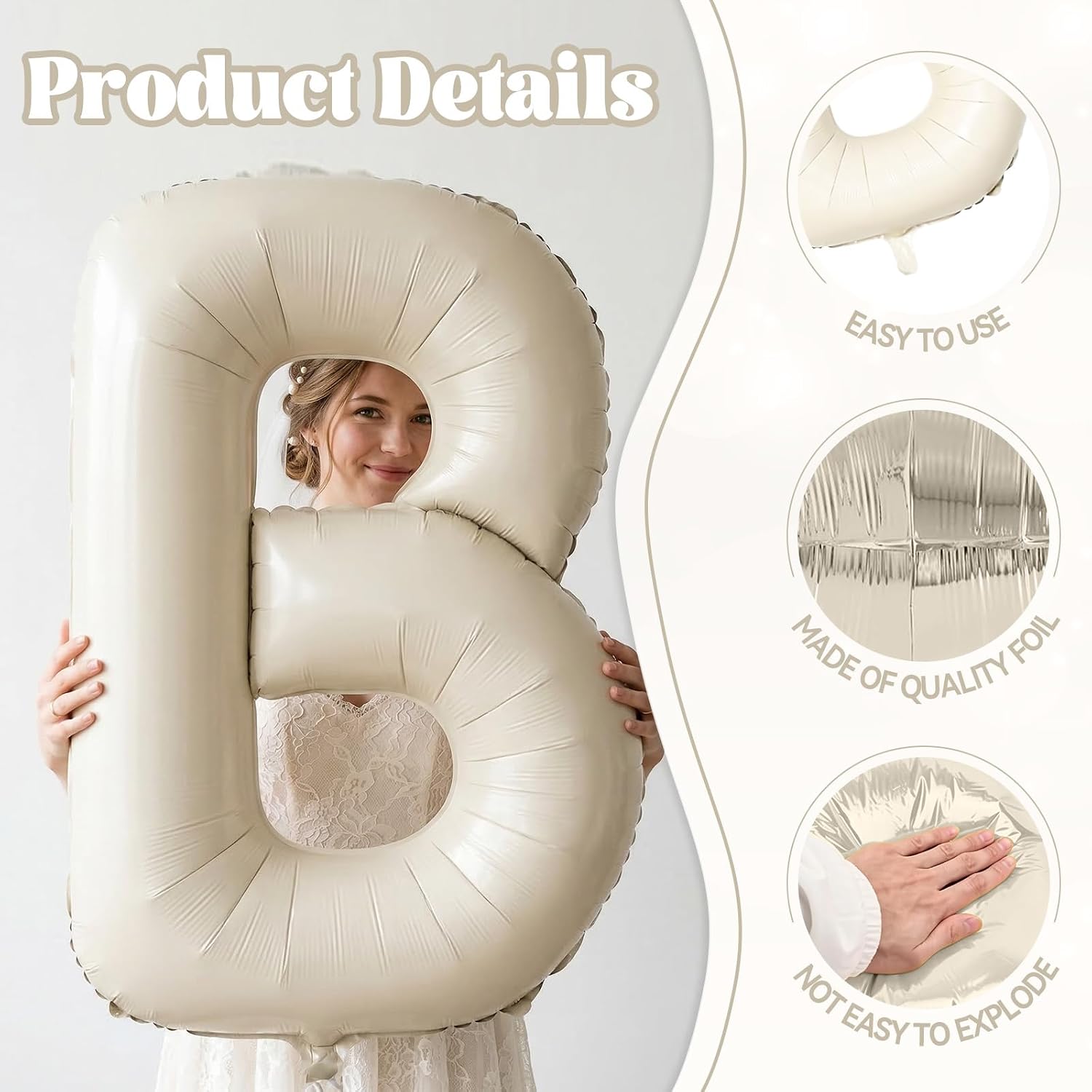 Biapian 40 Inch OH BABY Letter Balloons, Big Beige Foil Balloons, 6 Pcs Giant Alphabet Large Balloon Neutral Balloon Banner Sign for Baby Shower Birthday Gender Reveal Party Decoration image 3