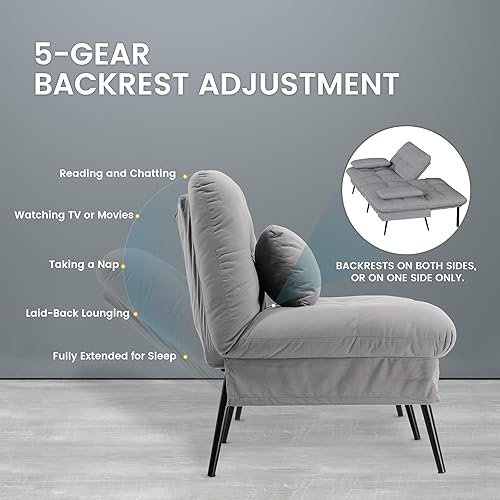 Miniatura 6 de COMHOMA Sofá cama convertible, sofá de tela de 68 pulgadas con respaldo ajustable, sofá biplaza reclinable, sofá cama, muebles de sala de estar,