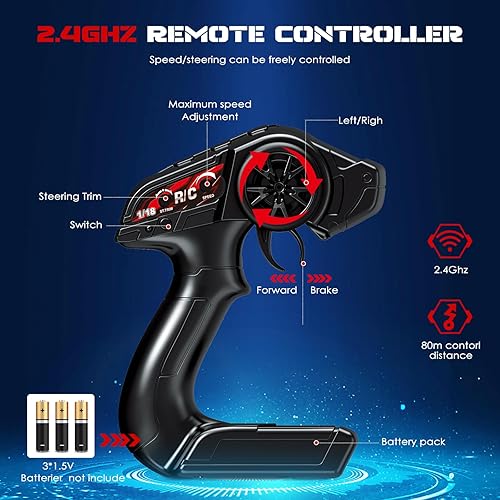 Miniatura 5 de TZnponr Coches RC a escala 118, alta velocidad de 36 KMH, control remoto de 2.4 GHz y 2 baterías recargables, 4 amortiguadores, para Navidad (rojo)