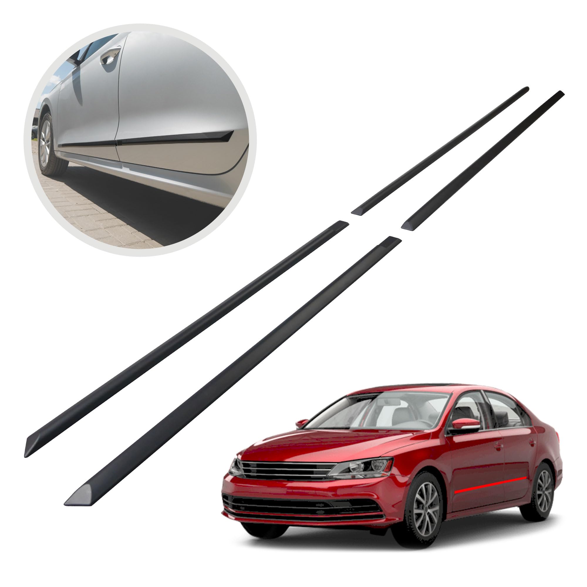 CHROMEMASTER | Listwy boczne drzwi | Kompatybilne z VW Jetta Sedan 2011-2018 | Poliuretan, Kolor Czarny | Listwy Boczne Zabezpieczają Drzwi Samochodu Przed Uszkodzeniem