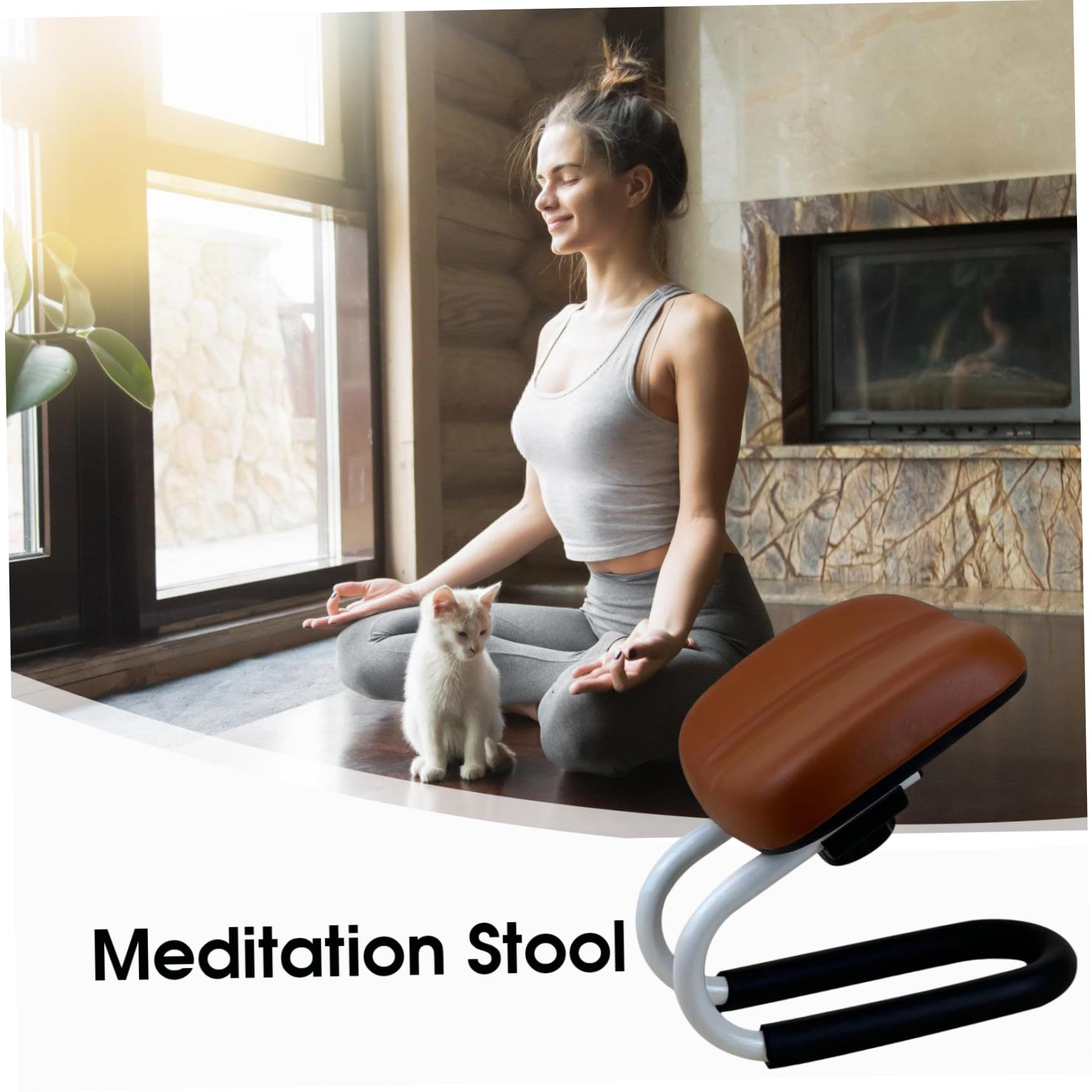 Tabouret de méditation, Banc de méditation Confortable et réglable, genouillère prière Portable avec Coussinet antidérapant pour Le Yoga, la prière à la Maison, Marron