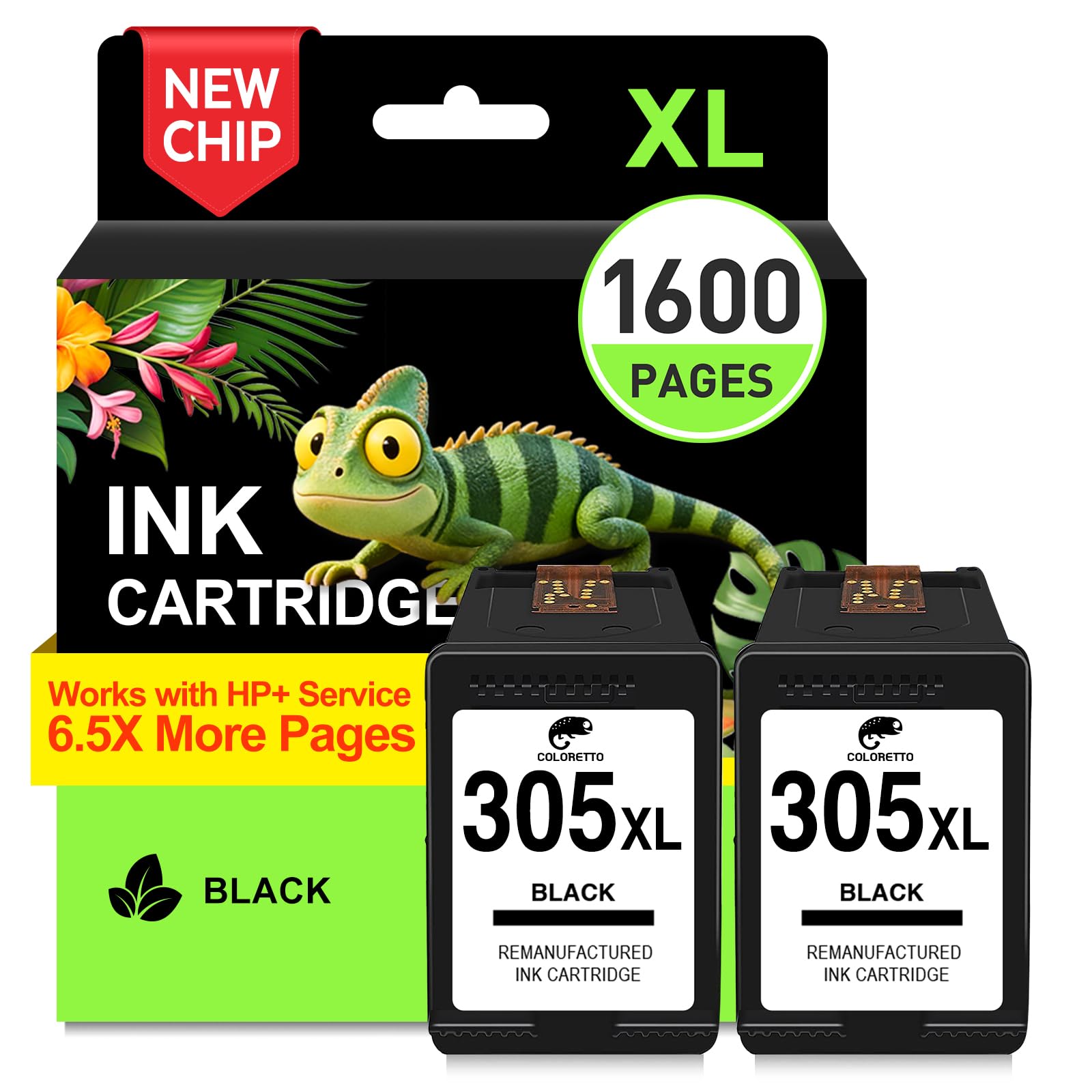 COLORETTO 305XL Negro Pack Cartuchos de Tinta para HP 305 XL DeskJet 4220e | Tinta Impresora para HP 305 XL 2820e 2820 2800e 2810e 2821e 2822e 2823e 4200e 4210e 4222e 4230e 2723e 4110e 4120e 4122e 4130e