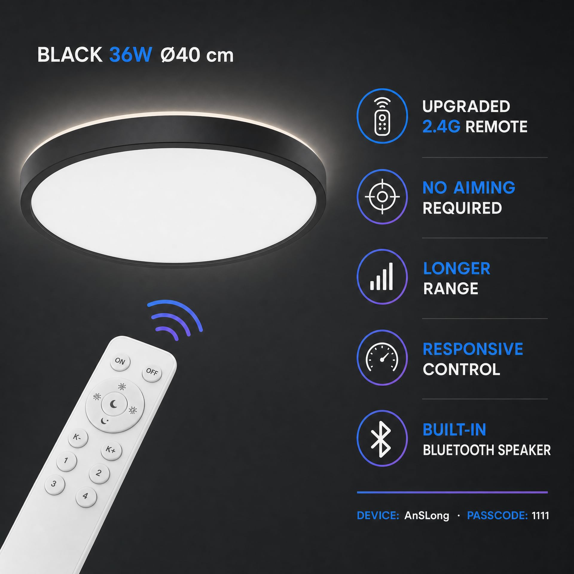 Soffitto lampa do głośnika Bluetooth, lampa Soffitto nowoczesna lampa LED 40 cm (funkcja zmiany kolorów, pilot zdalnego sterowania, pilot zdalnego sterowania, pasuje do Soggiorni, Sale da