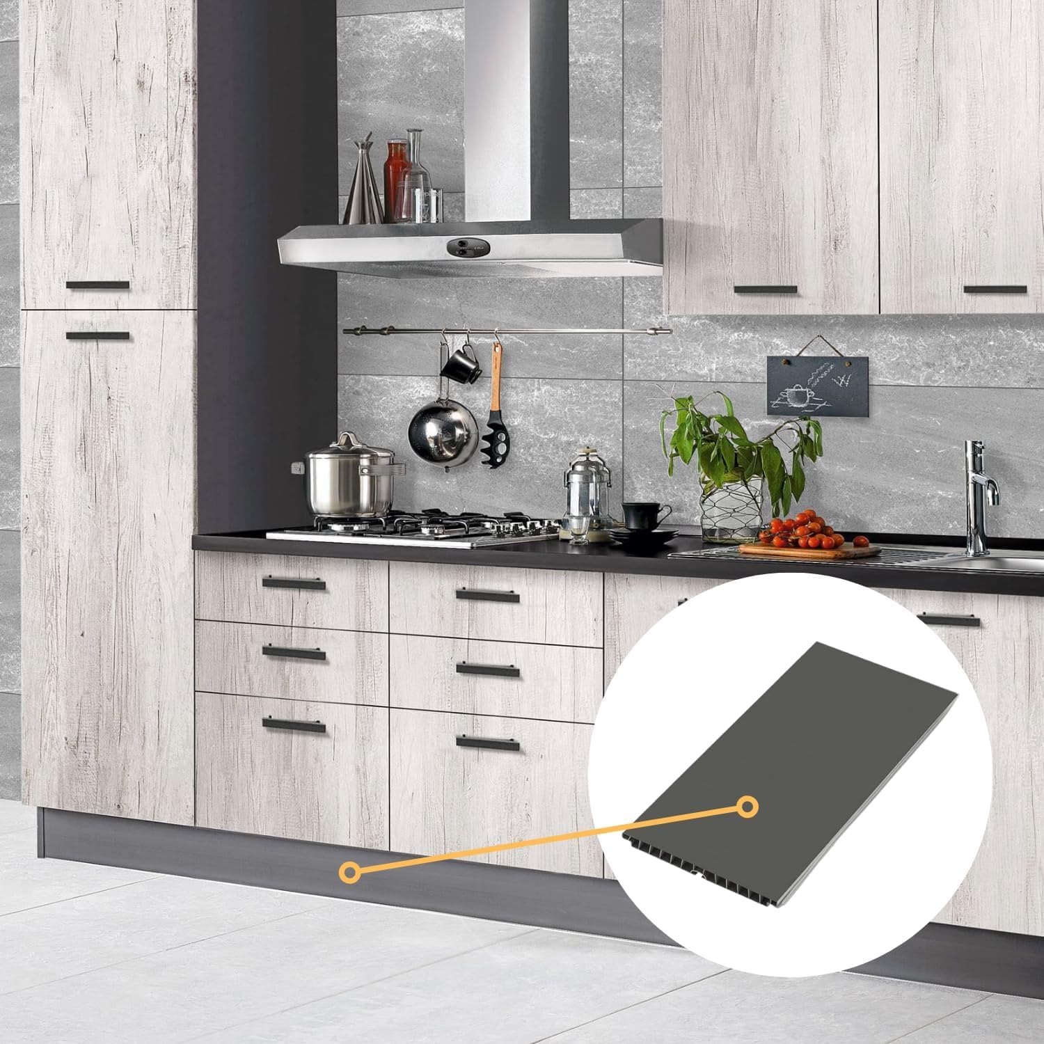 AERREGI Kit Zoccolo per Cucina Battiscopa Altezza 10, 12 e 15 Centimetri | Zoccoli Nero 5 Metri con Accessori per Unione e Ganci | Zoccolatura Piombo (H120 mm)