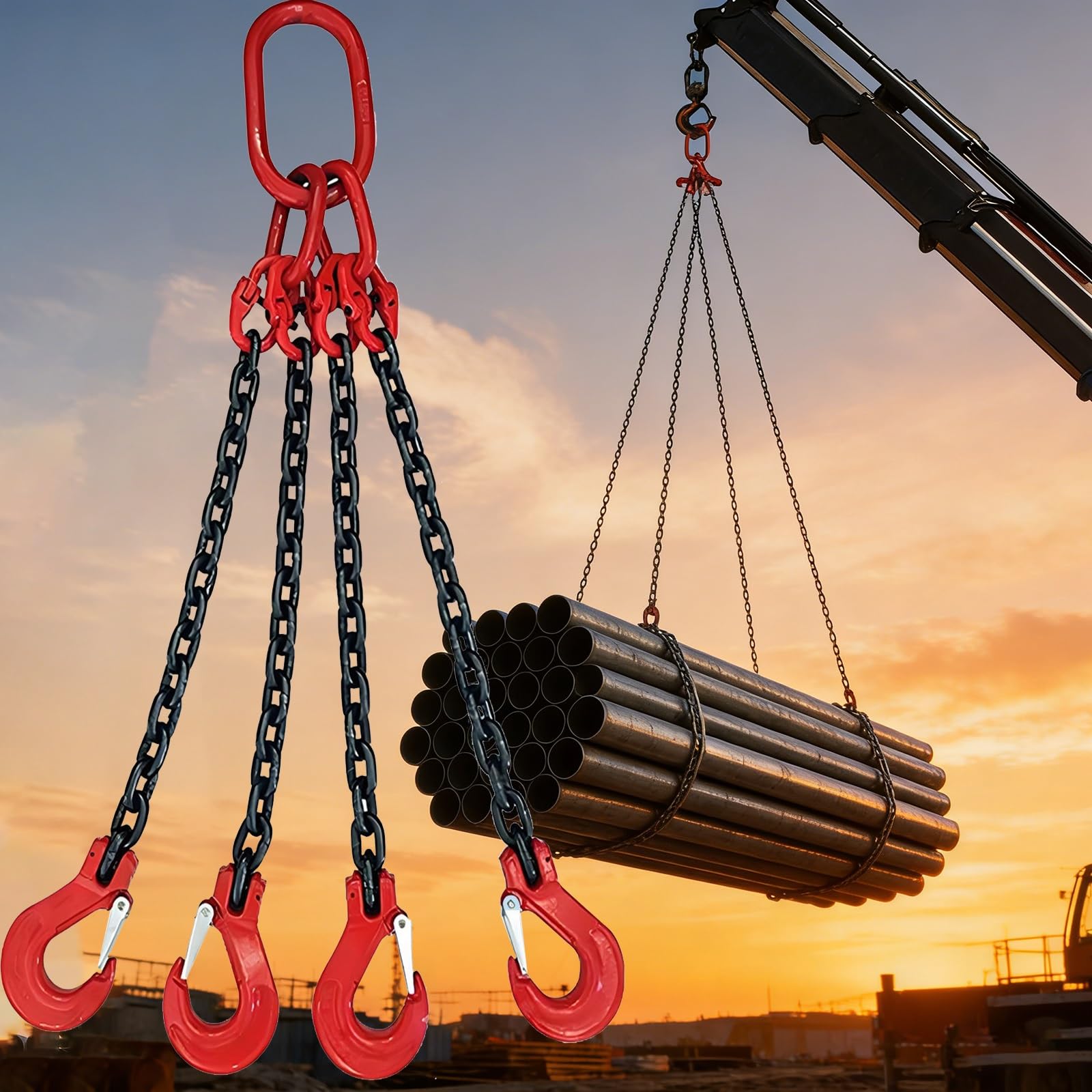 Catene di sollevamento in acciaio G80 Mn-con ganci, robuste imbracature portanti con certificato di ispezione, adatte per cantiere, fabbrica, porto e bacino