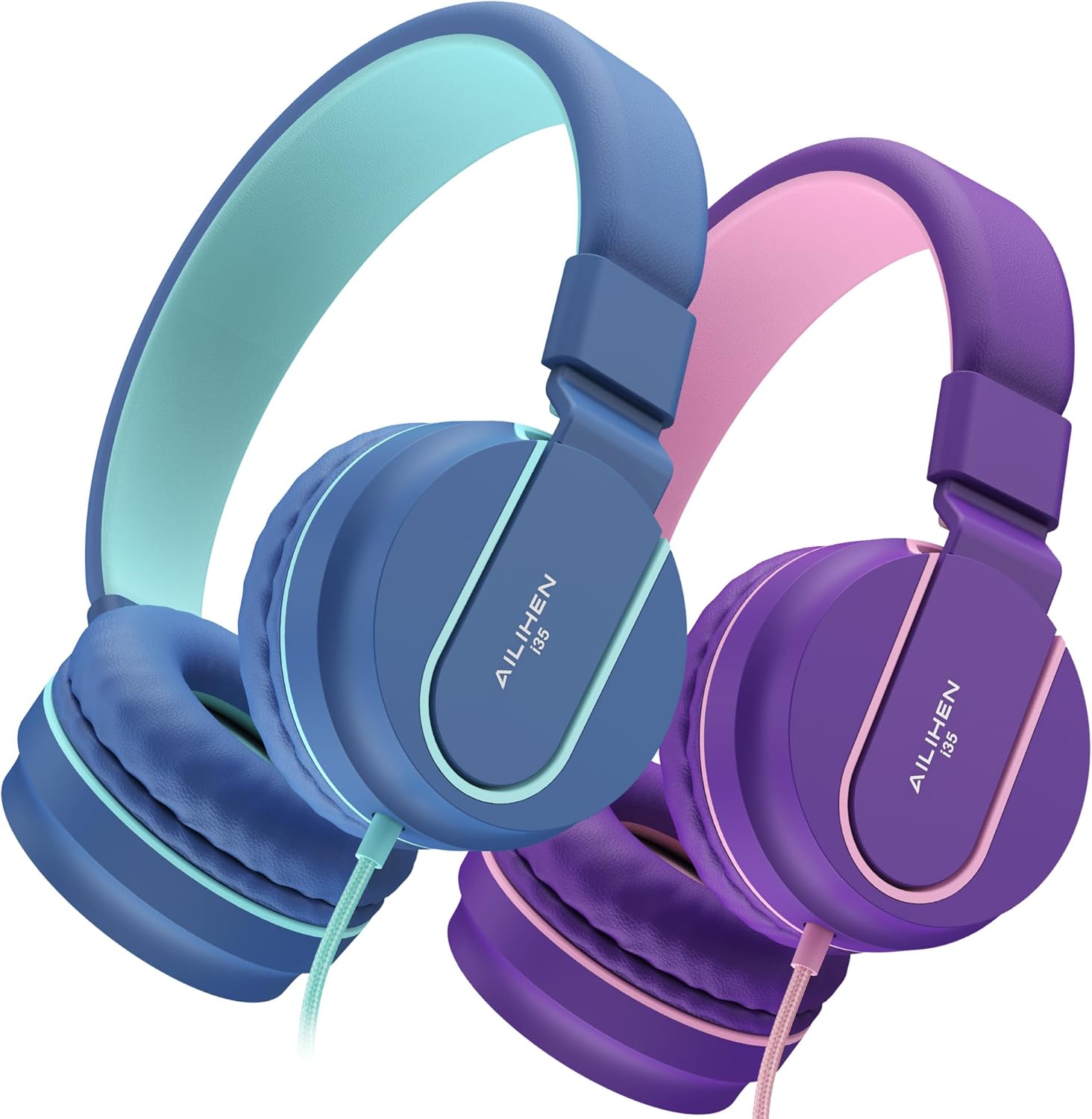 AILIHEN Kids Headphones, I35 On-Ear Headphones for School, Safe Volume 93dB, HD Mic Stereo Headphone for Kid Girls Children, Foldable Wired 3.5mm for Chromebook, Laptop, Computer, Tablet