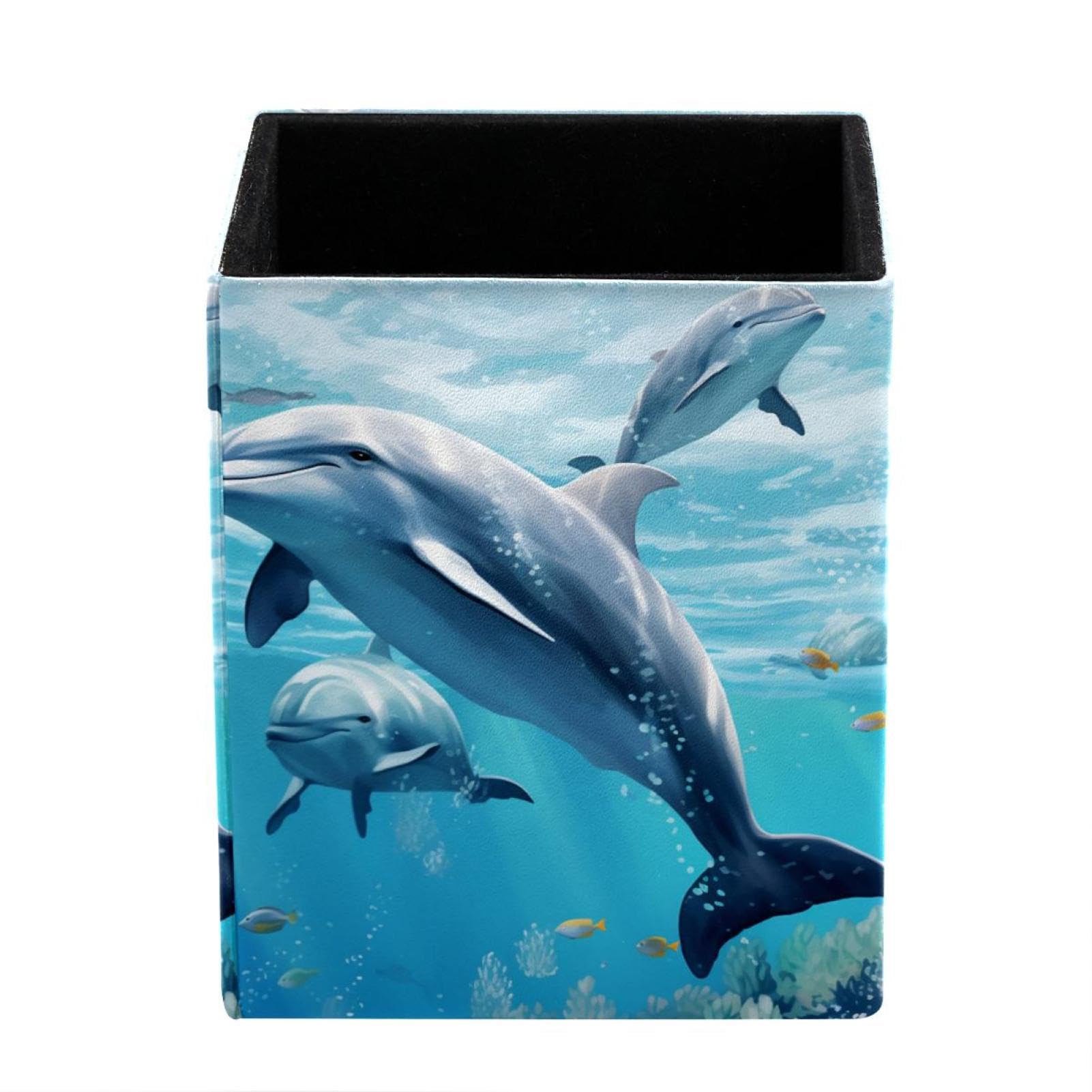 FWJZDSP Pencil Holder, Pen Cup Makeup Brush Holder, Desktop Organizer Storage Case Stationery for School Home Office Supplies, Ocean Dolphin