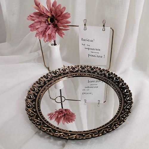 YANIZU - Bandeja decorativa para espejo, diseño redondo ahuecado, organizador para maquillaje, joyas, perfume, exhibición vintage y bandeja de