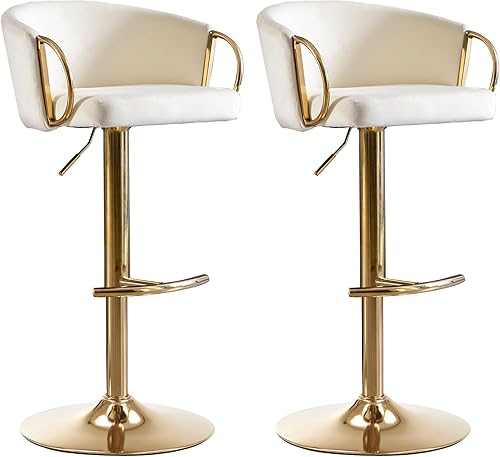 Juego de 2 taburetes de bar tapizados de terciopelo, taburetes de bar de altura de mostrador, modernos taburetes giratorios ajustables para isla de