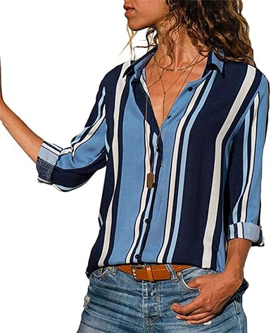Blusas 2019 Floral Print Manga Larga Cuello Desviar Camisas Rayas Túnica  Plus Tamaño, Azul Marino, L : Ropa, Zapatos y Joyería - Amazon.com