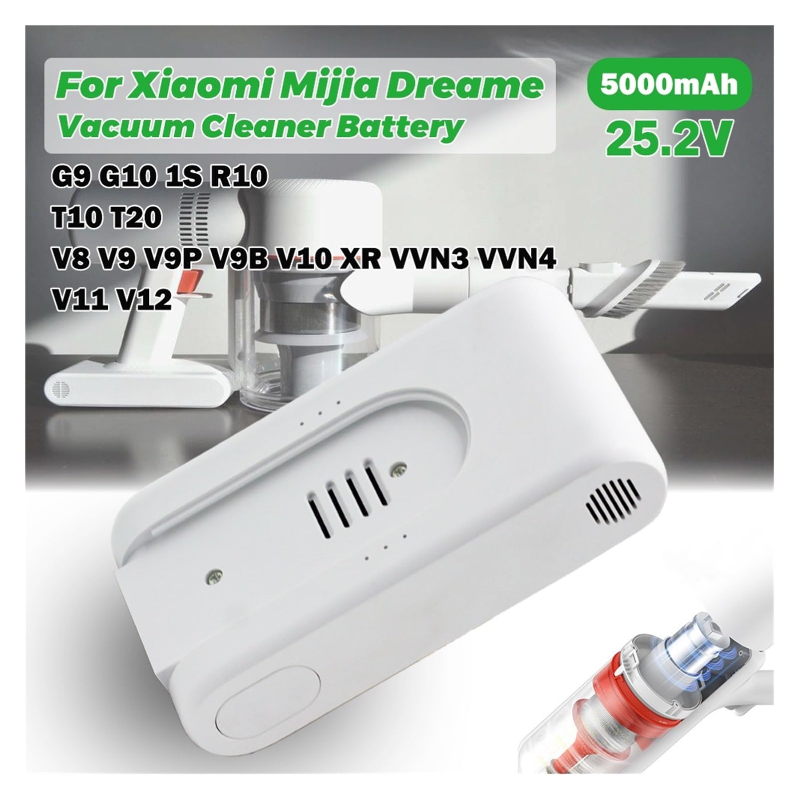 Batterie Di Ricambio, Compatibile Con Dreame V8 V9 V9P V10 G9 G10 25 L'aspirapolvere,2 V 5000 MAh V11 V12 T10 T20 Raccoglipolvere Senza Fili