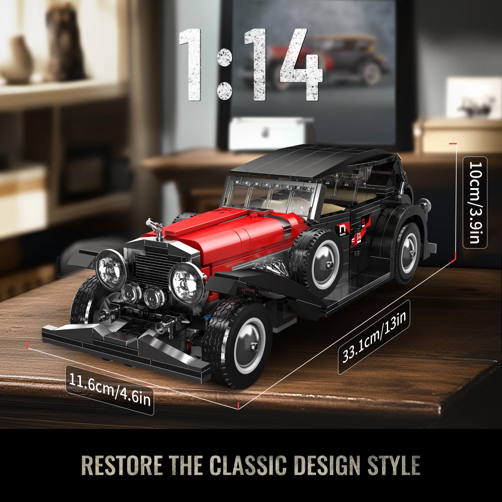 Mould King Oldtimer Modellauto Klemmbausteine Bausatz, 1308+ Teile, Klassisches Fahrzeug Sammlermodell, Statische Version – für Jugendliche ab 14 Jahren & Erwachsene