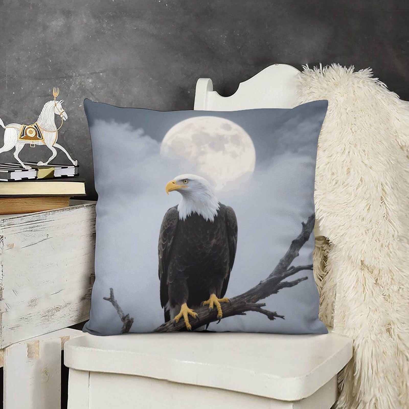 FodPand Boho Farmhouse Eagle Full Moon Pillow Covers with Hidden Zipper 12x12 Soft Plush Cushion Cover Decorative Throw Pillow Cases for Couch Bed Sofa Living Room Indoor Outdoor Home Decor