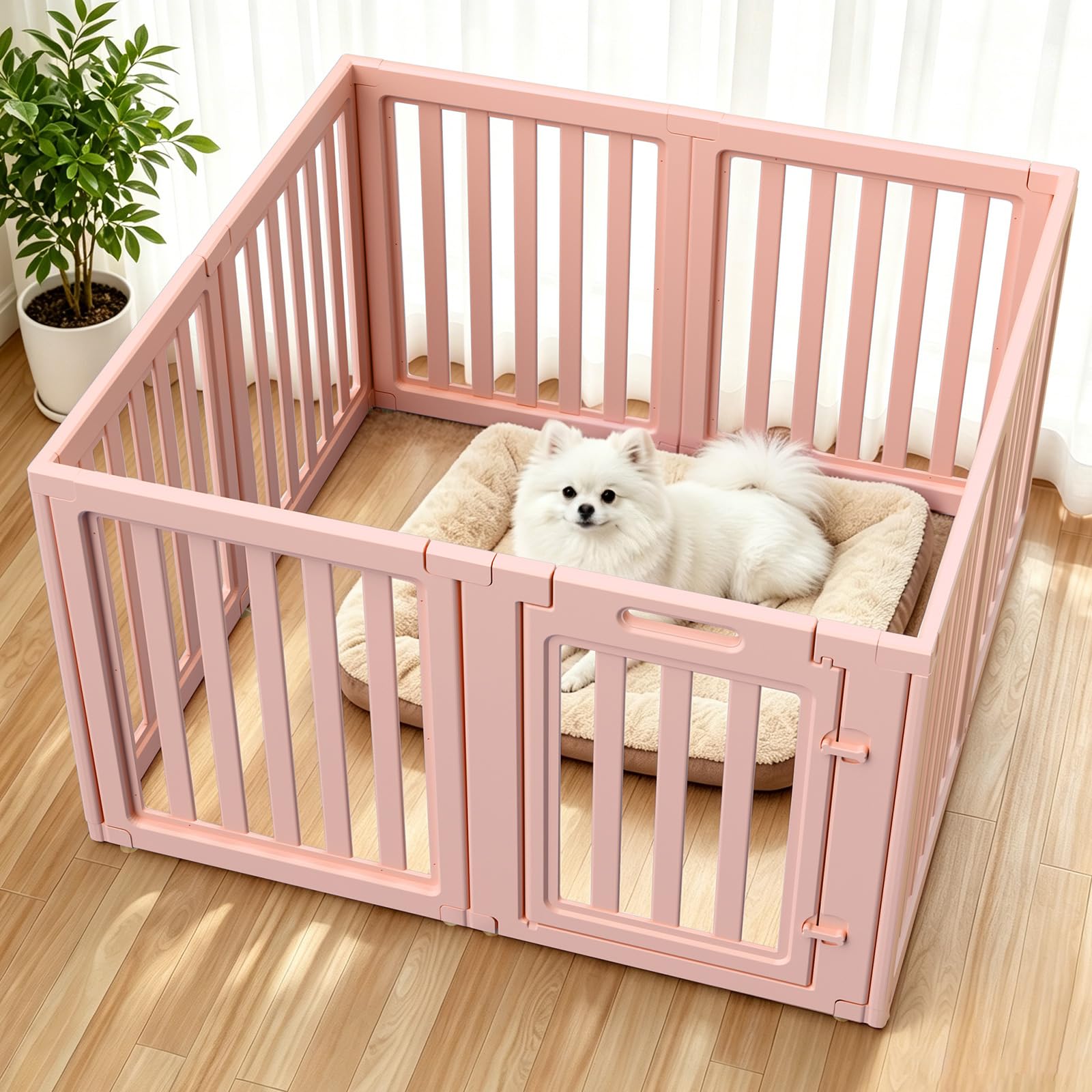 Dog Playpen Indoor,Puppy Playpen,Pink 23.6" H,8 Panels